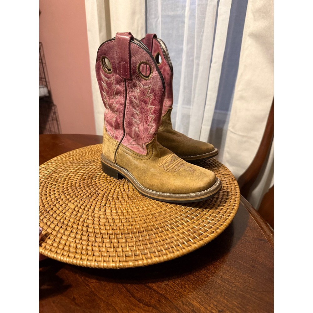 Shyanne Kids Pink and Tan Leather Western Cowboy Boots Style 43920 Size 2 D